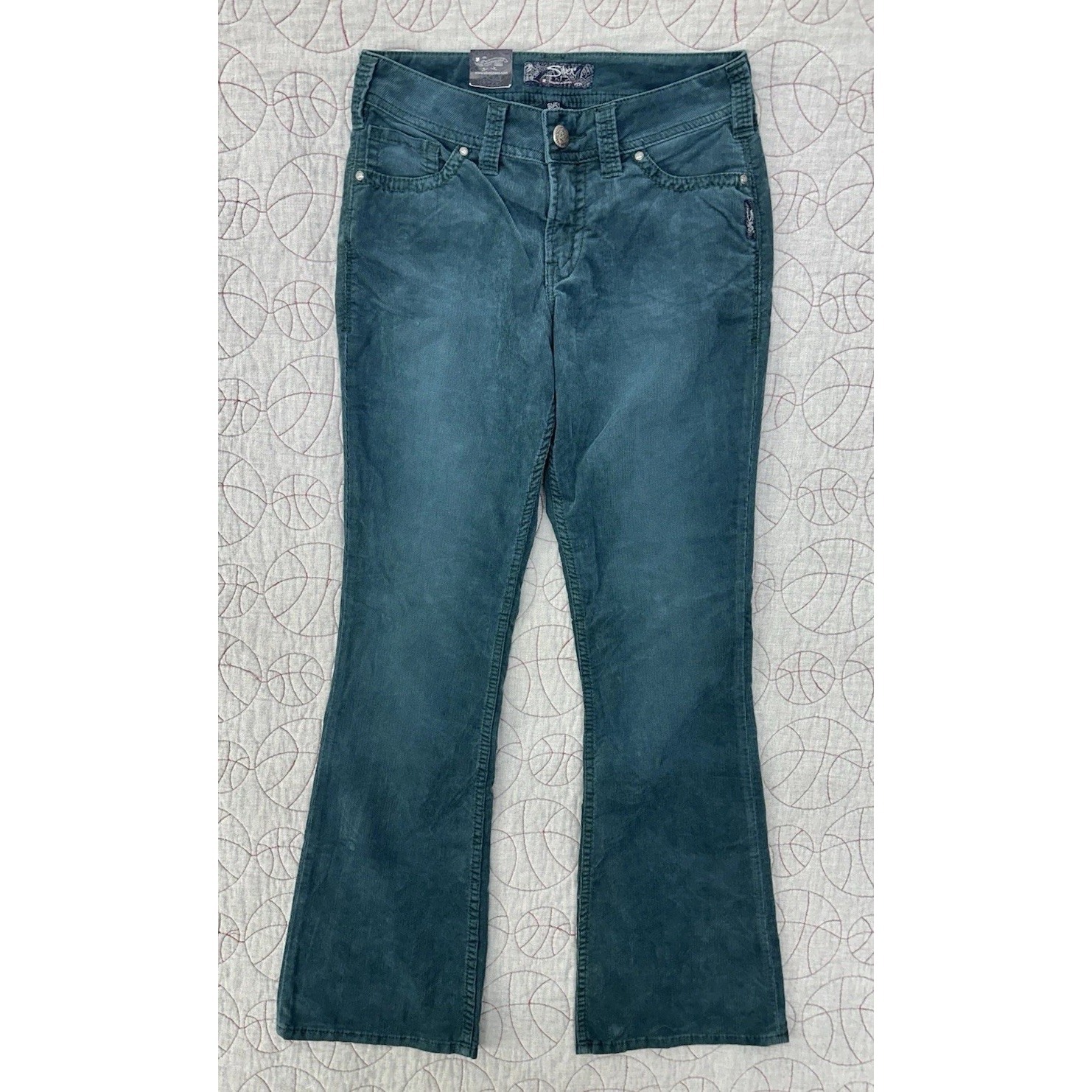 New Suki Surplus Y2k Silver Jeans Corduroy Bootcut Flap Pocket Teal Pants 28x32 New Suki Surplus Y2k Silver Jeans Corduroy Bootcut Flap Pocket Teal Pants 28x32